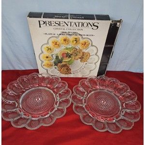 Deviled Egg Relish Platter Set Round Serving Tray 11" Hobnail VTG Indiana Glass
